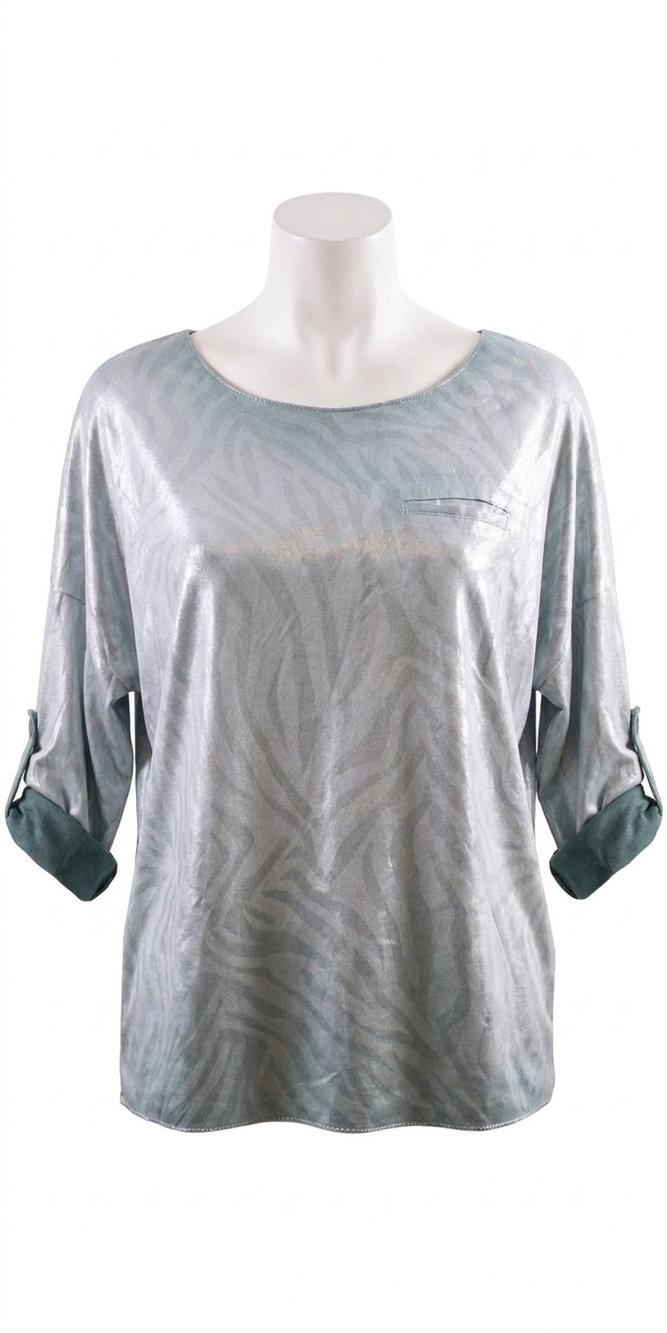 NEW GIGI MODA amy metallic zebra sweater in lake green